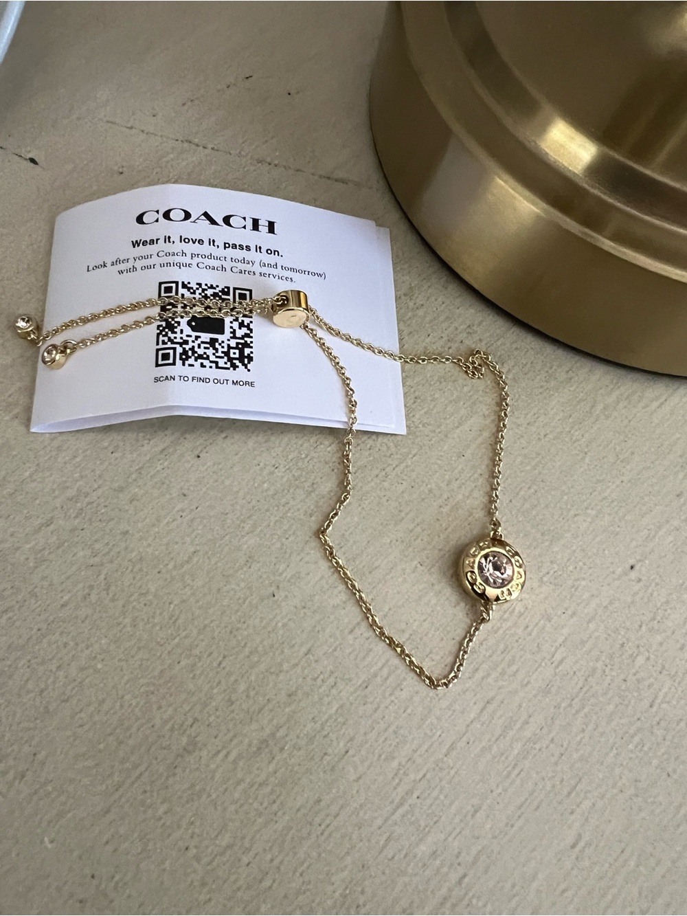 COACH Gold Tone Pendant Slider Necklace with Crystal